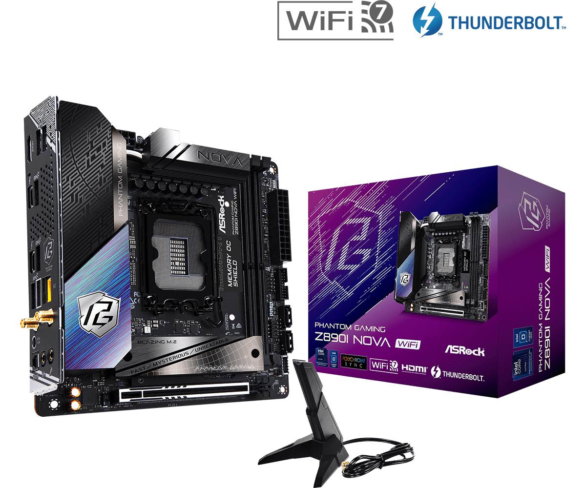 ASRock Z890I Nova WiFi 7 Intel® Core™ Ultra Processors Mini-ITX Gaming Motherboard