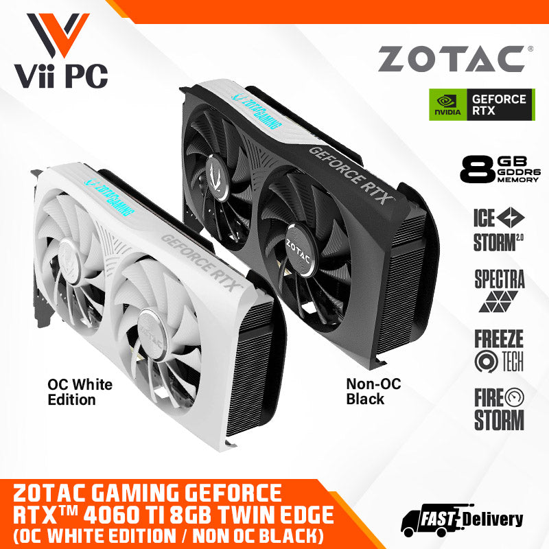 ZOTAC GAMING NVIDIA GeForce RTX 4060 Ti 8GB DDR6 Twin Edge GAMING Graphics Card (Black / OC White Edition)