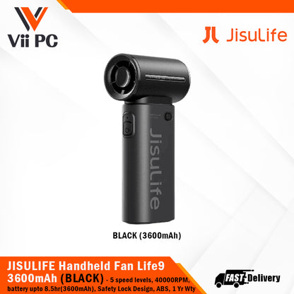 JISULIFE Handheld Fan Life9 3600mAh/5000mAh (Light Grey/Pink/Black) 5 speed levels, 40000RPM ABS, Safety Lock Design, 1 Year Wty