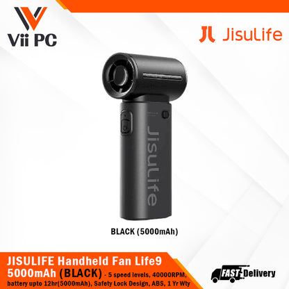 JISULIFE Handheld Fan Life9 3600mAh/5000mAh (Light Grey/Pink/Black) 5 speed levels, 40000RPM ABS, Safety Lock Design, 1 Year Wty