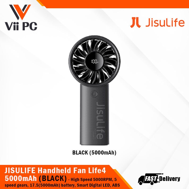 JISULIFE Handheld Fan Life4 3600mAh/5000mAh (Pink/Light Grey/Black) speed upto 5000RP, 5 speed gears, ABS material, 1 Year Wty