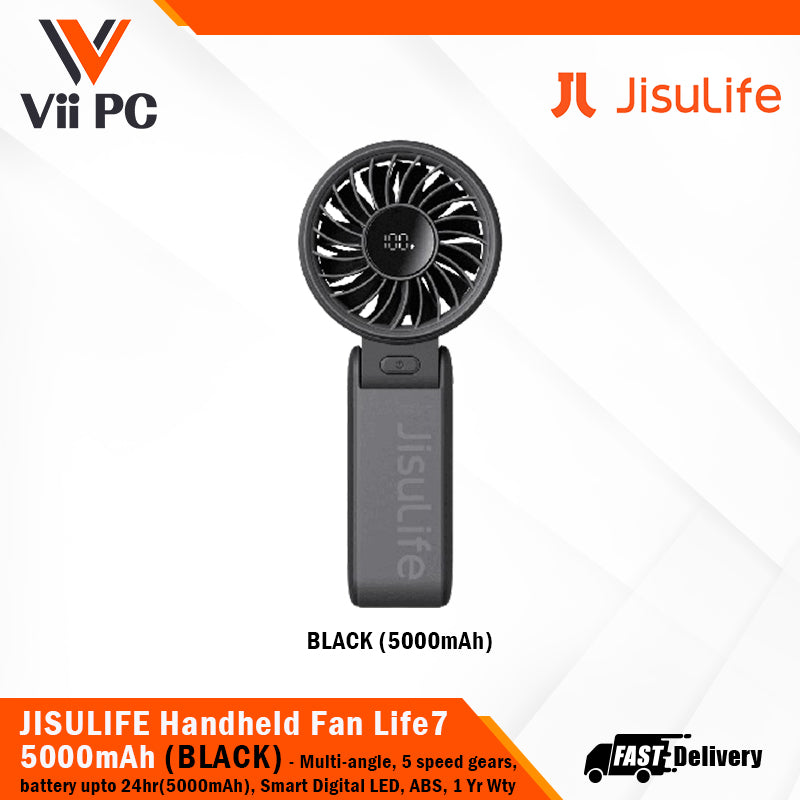 JISULIFE Handheld Fan Life7 3600mAh/5000mAh (Light Grey/Pink/Black) 5 speed gears, Multi-Angle (30° to 180°), ABS material, 1 Year Wty