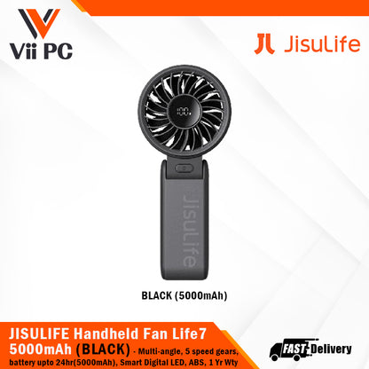 JISULIFE Handheld Fan Life7 3600mAh/5000mAh (Light Grey/Pink/Black) 5 speed gears, Multi-Angle (30° to 180°), ABS material, 1 Year Wty