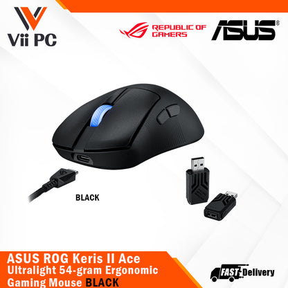 ASUS ROG Keris II Ace Ultralight 54-gram Ergonomic Gaming Mouse BLACK/Moonlight WHITE