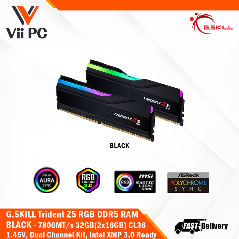 G.SKILL Trident Z5 RGB DDR5 BLACK/WHITE RAM CL36 7800MT/s 32GB(2x16GB) 1.45V, Dual Channel Kit, Intel XMP 3.0 Ready