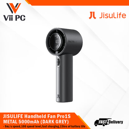 JISULIFE Handheld Fan Pro1S METAL 5000mAh(FA53PRO) DARK GREY/PALE BROWN 9m/s wind speed, 100-speed level, 18W fast charging, 15 hours of Powerful Battery Life, Aluminum Alloy Aesthetics