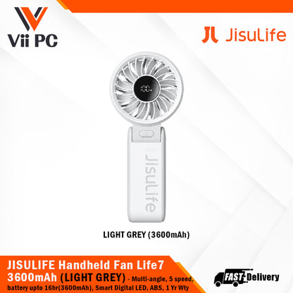 JISULIFE Handheld Fan Life7 3600mAh/5000mAh (Light Grey/Pink/Black) 5 speed gears, Multi-Angle (30° to 180°), ABS material, 1 Year Wty