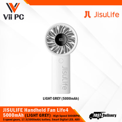 JISULIFE Handheld Fan Life4 3600mAh/5000mAh (Pink/Light Grey/Black) speed upto 5000RP, 5 speed gears, ABS material, 1 Year Wty