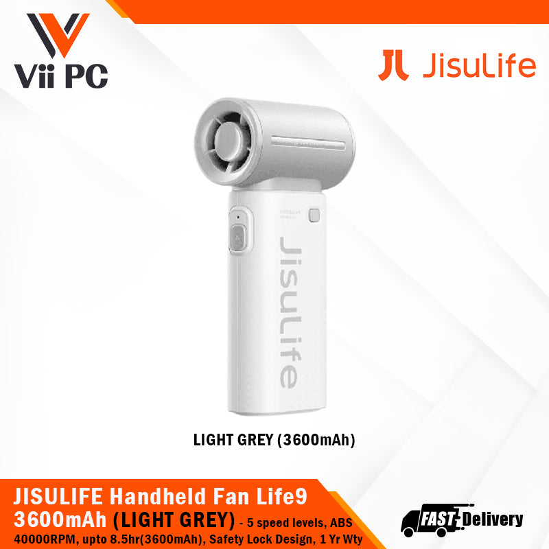 JISULIFE Handheld Fan Life9 3600mAh/5000mAh (Light Grey/Pink/Black) 5 speed levels, 40000RPM ABS, Safety Lock Design, 1 Year Wty