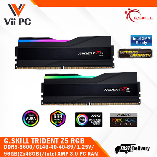 G.SKILL GSKILL TRIDENT Z5 RGB DDR5-5600/CL40-40-40-89/1.25V/96GB(2x48GB)/Intel XMP 3.0 Support/Limited Lifetime Wty PC RAM