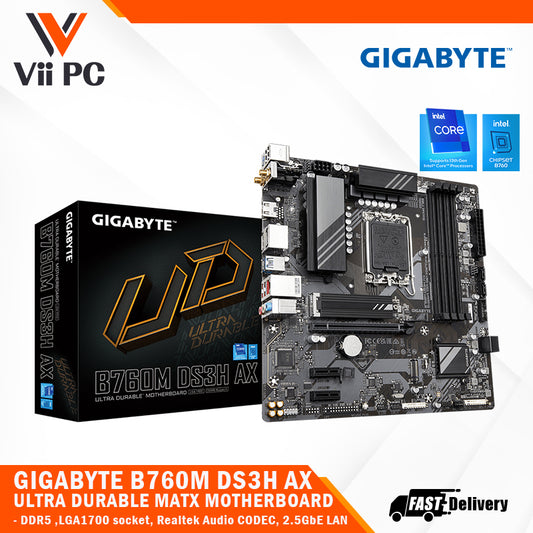 GIGABYTE B760M DS3H AX (rev. 1.x) LGA1700 socket/Wi-Fi 6E/DDR5 Support/2.5GbE LAN/ULTRA DURABLE MATX Motherboard