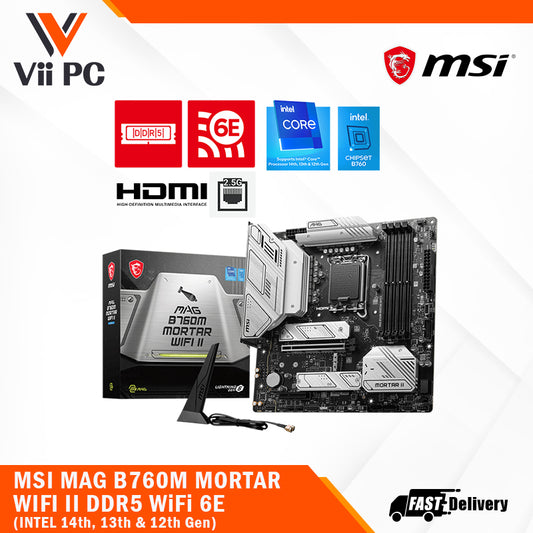 MSI MAG B760M MORTAR WIFI II DDR5 Wi-Fi 6E LGA1700 3x M.2 MATX Motherboard