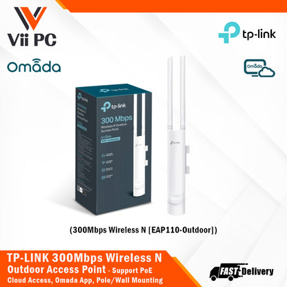 TP-LINK EAP110-Outdoor 300Mbps Wireless N Outdoor Access Point Cloud Access, Omada App, IP65 weatherproof, 2×2 MIMO, Long-Range Coverage, PoE Support, Pole/Wall Mount