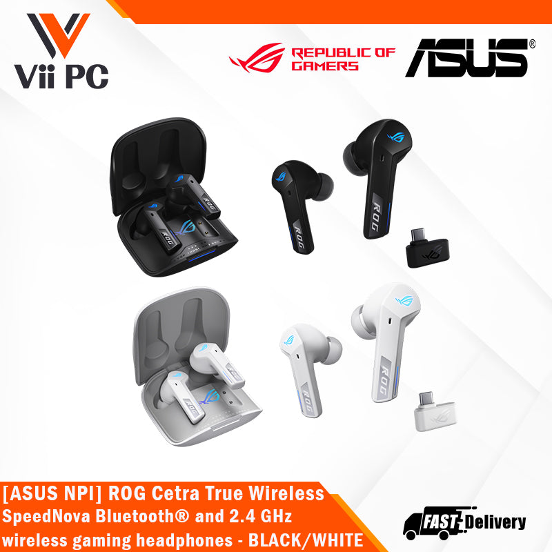 ASUS ROG Cetra True Wireless SpeedNova, Bluetooth®2.4 GHz wireless gaming headphones, ROG SpeedNova wireless technology, 24-bit 96 kHz audio and Dirac Opteo™, Bone-Conduction AI Microphones, up to 46-hour battery life