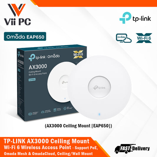 TP-LINK EAP650 AX3000 Ceiling Mount Wi-Fi 6 Wireless Access Point, Support PoE, Omada Mesh & OmadaCloud