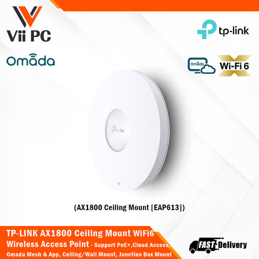 TP-LINK EAP613 AX1800 Ceiling Mount Wi-Fi 6 Access Point Cloud Access, Omada Mesh & Omada App, PoE+ Powered, Seamless Roaming