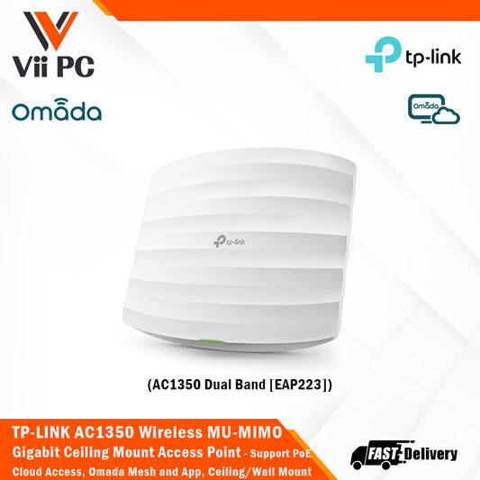 TP-LINK EAP223 AC1350 Wireless MU-MIMO Gigabit Dual Band Ceiling Mount Access Point Cloud Access, Omada Mesh and Omada App, Seamless Roaming, PoE Supported
