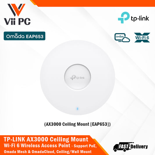 TP-LINK EAP653 AX3000 Ceiling Mount Wi-Fi 6 Wireless Access Point, Support PoE, Omada Mesh & Omada Cloud