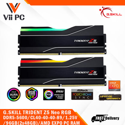 G.SKILL TRIDENT Z5 Neo RGB DDR5-5600 / CL40-40-40-89 / 1.25V / 96GB(2x48GB )/ AMD EXPO Support / Limited Lifetime Wty PC RAM