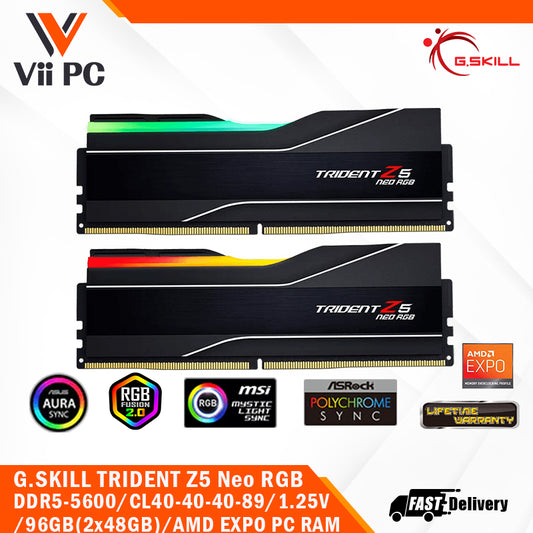 G.SKILL GSKILL TRIDENT Z5 Neo RGB DDR5-5600/CL40-40-40-89/1.25V/96GB(2x48GB)/AMD EXPO Support/ Limited Lifetime Wty PC RAM