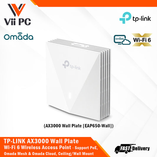 TP-LINK EAP650-Wall AX3000 Wall Plate Wi-Fi 6 Wireless Access Point Cloud Access, Omada App, PoE Access Point, 2G Port