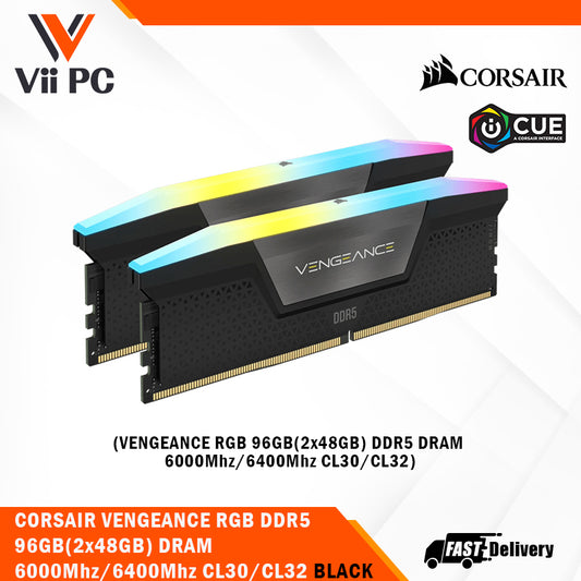 CORSAIR VENGEANCE RGB 96GB(2x48GB) DDR5 DRAM 6000Mhz/6400Mhz CL30/CL32 Memory Kit — Black