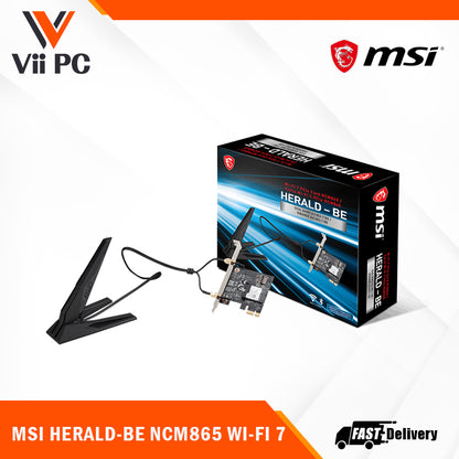 MSI HERALD-BE NCM865 WI-FI 7 (Wi-Fi 7, 802.11BE, Bluetooth 5.4, PCIe, Multi-Link Operation Technology, External Antenna)