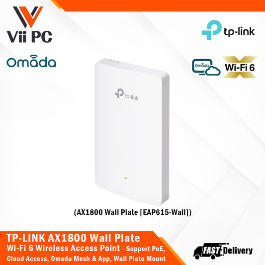 TP-LINK EAP615-Wall AX1800 Wall Plate Wi-Fi 6 Wireless Dual-Band Access Point 4G Ports(1× uplink + 3× downlink),Cloud Access, Omada App, Seamless Roaming