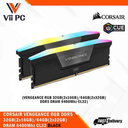 CORSAIR VENGEANCE RGB 32GB(2x16GB) / 64GB(2x32GB) DDR5 DRAM 6400Mhz CL32 Memory Kit - Black