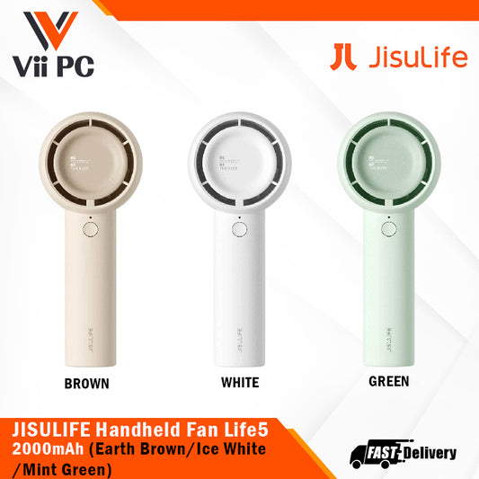 JisuLife Handheld Fan Life5 2000mAh Mini Portable Fan Strong Wind (Earth Brown/Ice White/Mint Green)