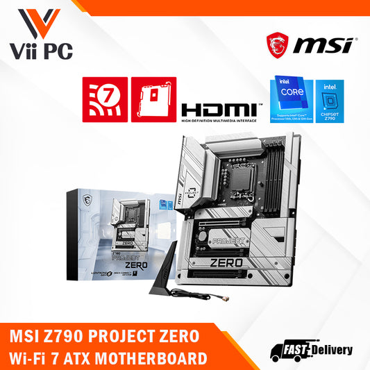 MSI Z790 PROJECT ZERO LGA1700 Socket/Wi-Fi 7/PCIe 5.0/DDR5 Support/4x M.2/6x SATA 6G/2.5Gbps LAN/Windows 10&11 ATX Motherboard