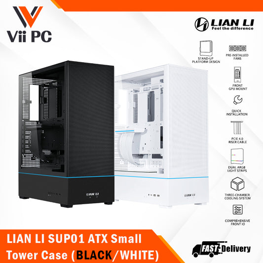 LIAN LI SUP01 BLACK/WHITE Tempered Glass ATX Small Tower CASE