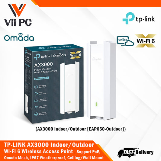 TP-LINK EAP650-Outdoor AX3000 Indoor/Outdoor Wi-Fi 6 Wireless Access Point Omada Mesh, Dedicated High-Power Amplifier and Professional Antennas with IP67 Weatherproof Enclosure