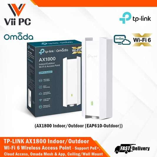 TP-LINK EAP610-Outdoor AX1800 Indoor/Outdoor Wi-Fi 6 Wireless Access Point Omada Mesh, Seamless Roaming, PoE+ Powered, IP67, Multiple SDN Controller, Remote & App Control, Support RE Model