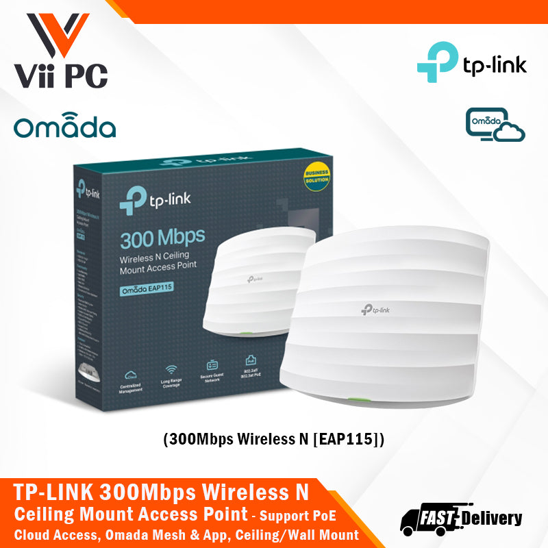 TP-LINK EAP115 300Mbps Wireless N Ceiling Mount Access Point Cloud Access, Omada App, PoE Supported, Timesaving and Flexible Deployment