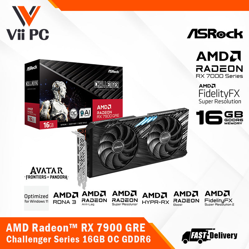 ASROCK AMD RADEON RX 7900 GRE Challenger Series 16GB OC GDDR6 Graphics Card - 3 Yrs Wty