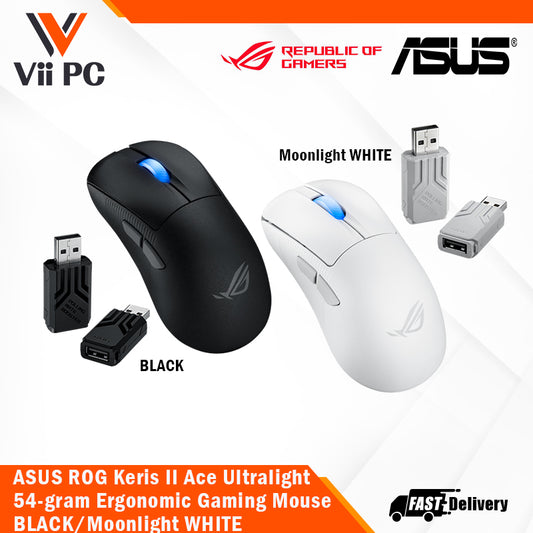 ASUS ROG Keris II Ace Ultralight 54-gram Ergonomic Gaming Mouse BLACK/Moonlight WHITE