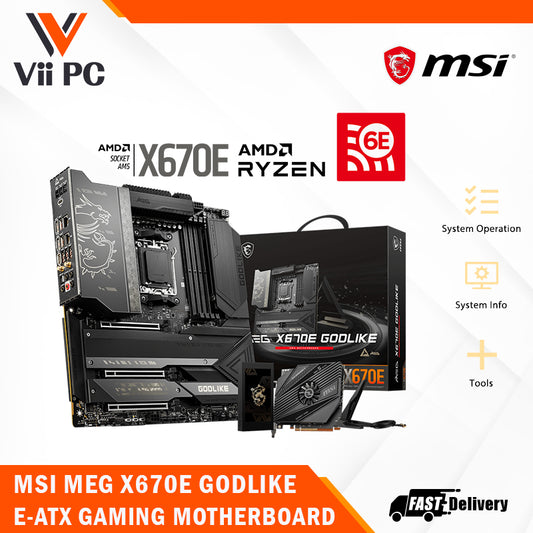 MSI MEG X670E GODLIKE Socket AM5/Wi-Fi 6E/DDR5/PCIe 5.0/4x M.2/8x SATA 6G/3x PCI-E x16 slot/Windows 10&11 E-ATX Motherboard