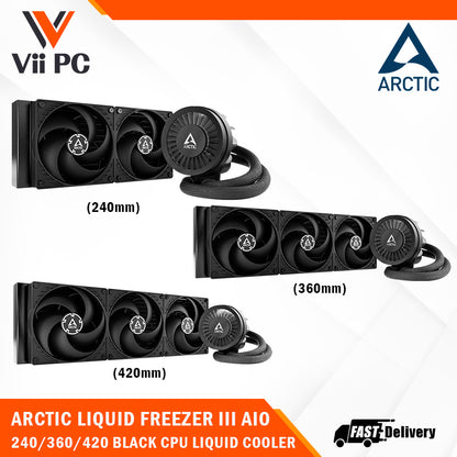 ARCTIC Liquid Freezer III 240/360/420 BLACK Multi Compatible All-in-One CPU Liquid Cooler LGA1851,LGA1700,AM5,AM4 - Silent and Powerful VRM Fan - Efficient PWM controlled