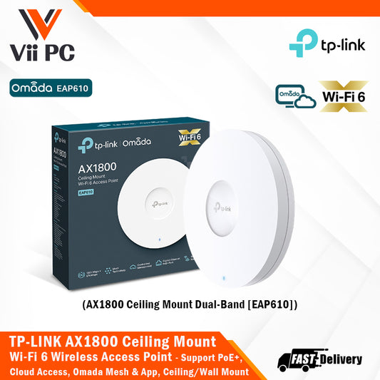 TP-LINK EAP610 AX1800 Wi-Fi 6 Wireless Dual Band Ceiling Mount Access Point Omada Mesh, PoE+ Powered, Cloud Access, Omada App, Seamless Roaming