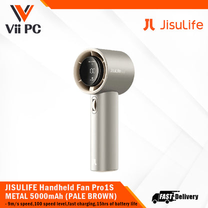 JISULIFE Handheld Fan Pro1S METAL 5000mAh(FA53PRO) DARK GREY/PALE BROWN 9m/s wind speed, 100-speed level, 18W fast charging, 15 hours of Powerful Battery Life, Aluminum Alloy Aesthetics