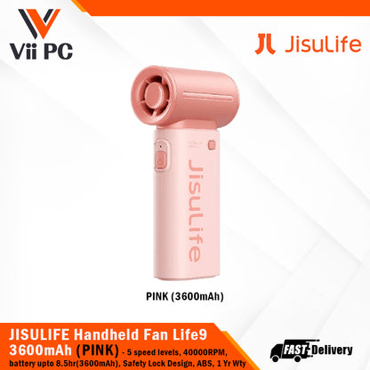 JISULIFE Handheld Fan Life9 3600mAh/5000mAh (Light Grey/Pink/Black) 5 speed levels, 40000RPM ABS, Safety Lock Design, 1 Year Wty