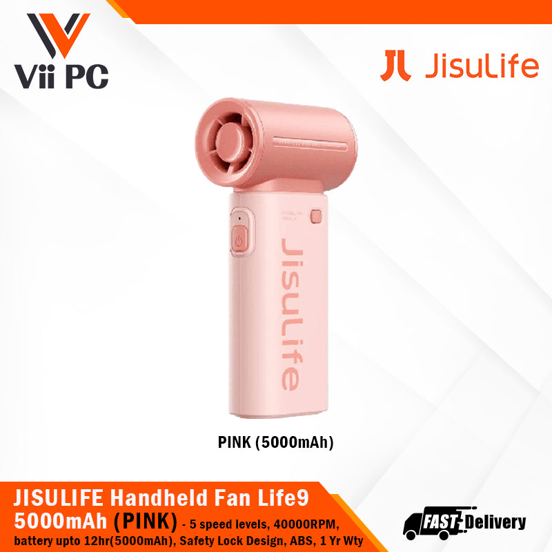 JISULIFE Handheld Fan Life9 3600mAh/5000mAh (Light Grey/Pink/Black) 5 speed levels, 40000RPM ABS, Safety Lock Design, 1 Year Wty