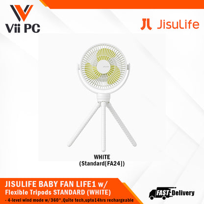 JISULIFE BABY FAN LIFE1 w/ Flexible Tripods, 4-level wind mode w/360°, Quite tech, up to 14hrs rechargeable, eco-friendly material STANDARD/MINI (GREEN/WHITE)