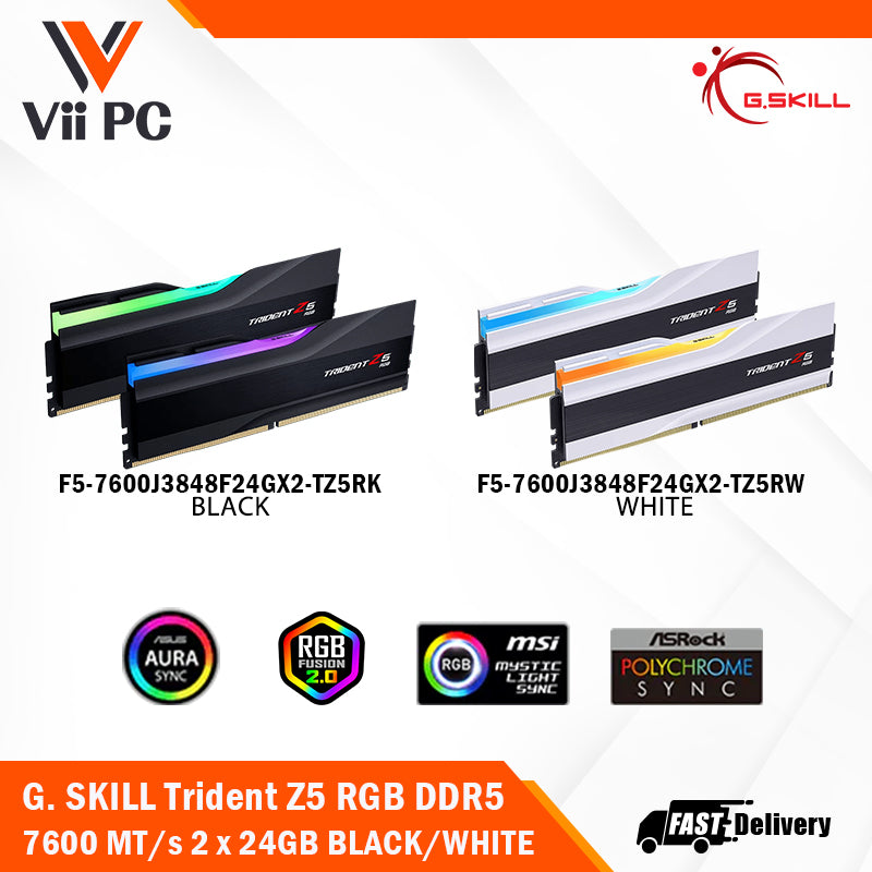 G.SKILL Trident Z5 RGB BLACK/WHITE RAM DDR5 7600MT/s, 48GB (2x24GB), 38-48-48-121, Intel XMP 3.0 Ready