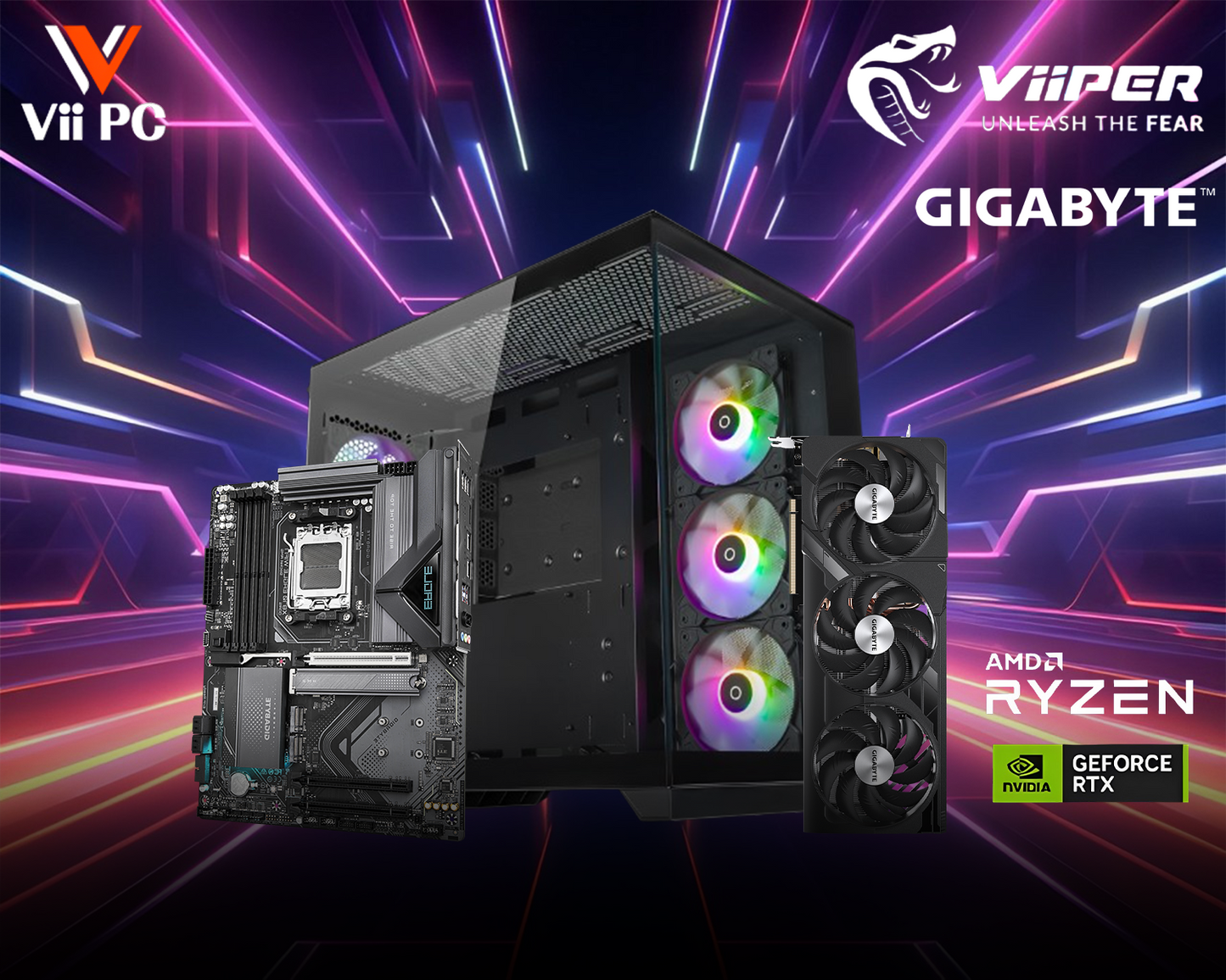 ViiPER Gaming PC AMD RYZEN 9 9700X, GeForce RTX™ 4080 SUPER WINDFORCE 16GB, 2TB GEN 4 SSD Gaming Desktop DIY PC