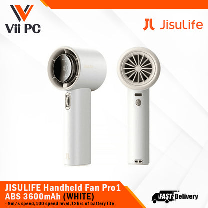 JISULIFE Handheld Fan Pro1 ABS 3600mAh(FA53) WHITE/PINK/BLUE/GREEN 9m/s wind speed, 100-speed level, 12 hours of Powerful Battery Life