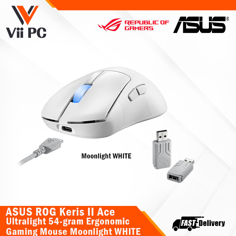 ASUS ROG Keris II Ace Ultralight 54-gram Ergonomic Gaming Mouse BLACK/Moonlight WHITE