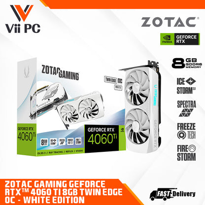 ZOTAC GAMING NVIDIA GeForce RTX 4060 Ti 8GB DDR6 Twin Edge GAMING Graphics Card (Black / OC White Edition)